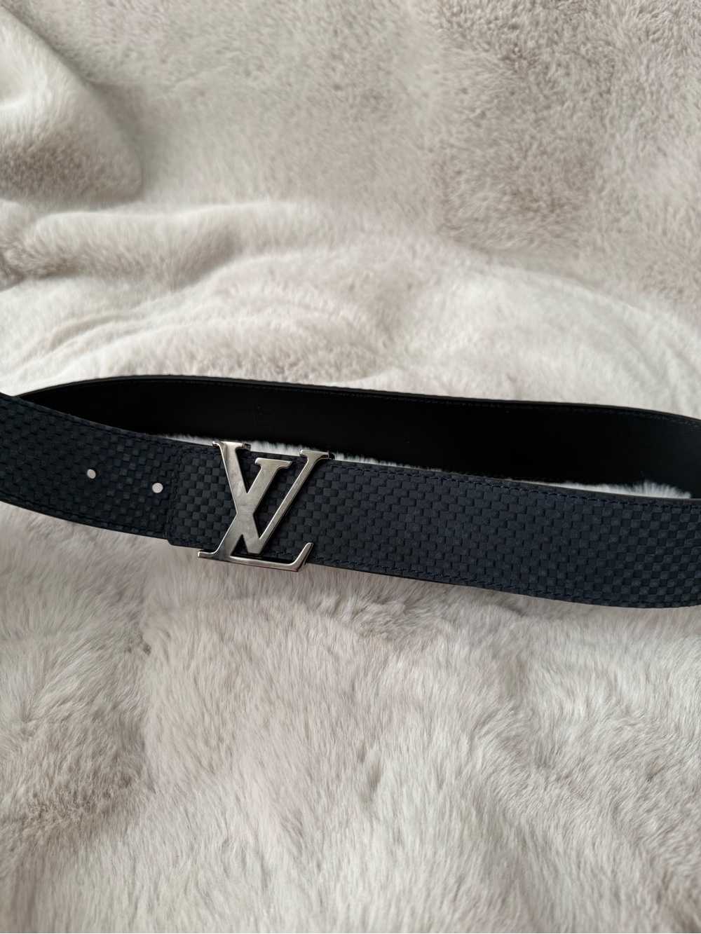 Louis Vuitton Black Damier Suede Leather Belt with Silver LV Buckle